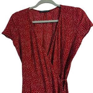 Brandy Melville dark red dainty flowers v-neck short sleeve dress one size